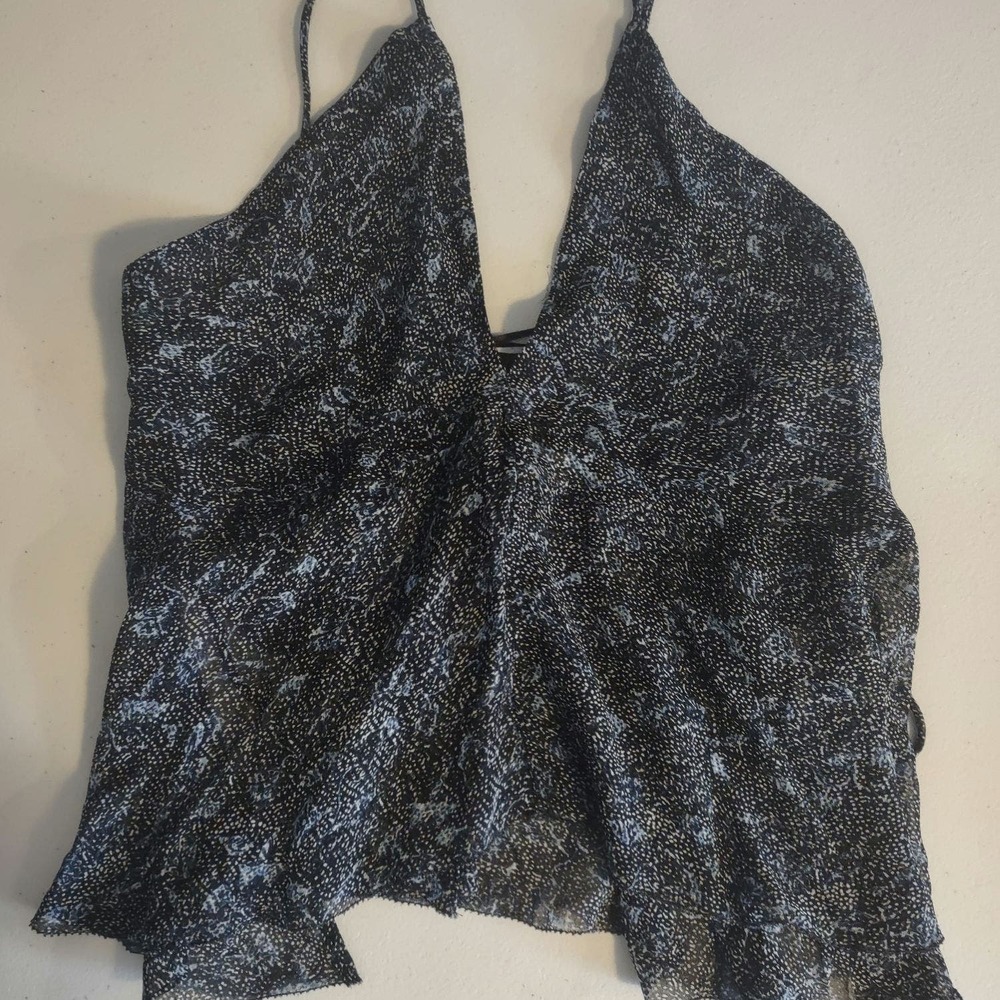 Zara Black and White Printed V-Neck Spaghetti Strap Top